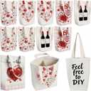 12 Bags 2 Bottle Wine Gift Tote Bags with Handle Valentines Sublimation Canvas Wine Tote Bag Reusable for Wedding Party DIY