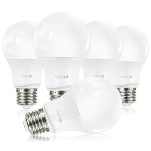 Consciot A19 LED Light Bulbs Dimmable,60W Equivalent,5000K Daylight White,9W 800 Lumens,E26 Standard Base,UL Listed,Lighting for Bedroom Living Room Home Office,5 Packs