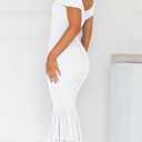 GOBLES Women's Sexy Off The Shoulder Slim Fitting Ruffle Buttom Ruched Bodycon Midi Party Dress (White, M)