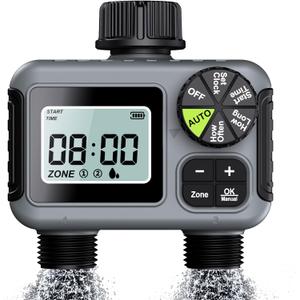 Water Timer for Garden Hose, 2 Zone Smart Sprinkler Timer with Rain Delay,Dual-Zone Water Time|Rain Sensor+Manual/Automatic Modes|2025 Waterproof Upgrade|Dual-Program Irrigation System
