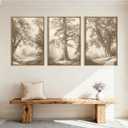 Vintage Tree Canvas Wall Art Framed Rustic Tree Landscape Sketch Antique Painting Neutral Forest Wall Decor 16x24 Inch Farmhouse Botanical Set of 3 for Living Room Bedroom