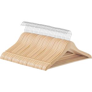 SONGMICS Wooden Hangers, Pack of 36, Coat Hangers, Non-Slip, Pants Bar, 360 Swivel Hooks, for Jackets, Shirts, Coats, Natural Beige UCRW010N36