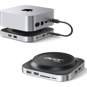 Acer Gadget Mac Mini M4 Dock, 8TB M.2 NVMe/SATA SSD Enclosure & Stand, 4K@144Hz HDMI, 10Gbps USB-C & USB-A Hub, SD/TF Card Reader, 3.5mm Audio, Aluminum Docking Station for Mac Mini M4 & M4 Pro, Black