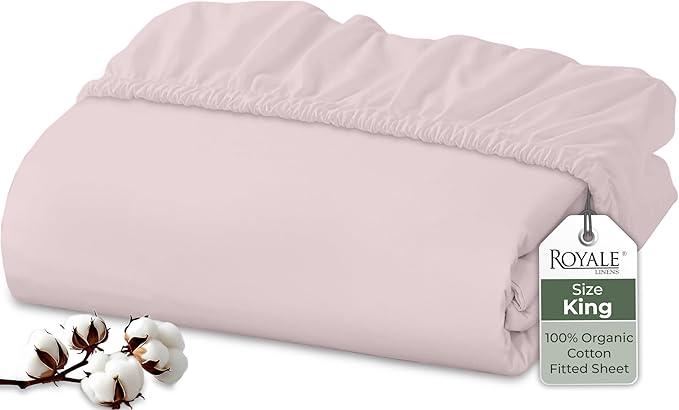 Royale Linens 100% Organic Cotton Fitted Sheet - Percale Weave - Super Soft Deep Pocket Bottom Sheets - Elastic Sheet King Size - King Fitted Sheets Only - (78"x80"+15", Lavender)