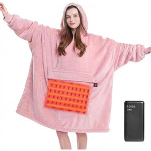 MAXEVE Heated Wearable Blanket Hoodie with 10000mAh Battery Pack, Oversized Sherpa Blanket Sweatshirt for Women & Men, Warm Soft Pink