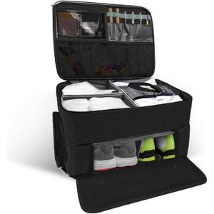 Golf Trunk Organizer 2 Layer Car Storage Case for Golfers with Separate Ventilated Shoe CompartmentPortable Golf Bag Organizer for Balls, Tees, Clothes, Gloves & AccessoriesGolf Gear for Men (Black)