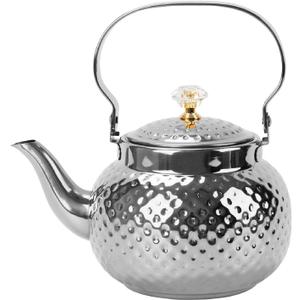 2L Hammered Tea Kettle, Stainless Steel Tea/Coffee Pot Loose Leaf Teapot for Tea, Milk, Coffee, 2L Teapot with Strainer Stovetop Tea Kettle, Outdoor Travel Supplies, Gift For Tea (Silver 2L)