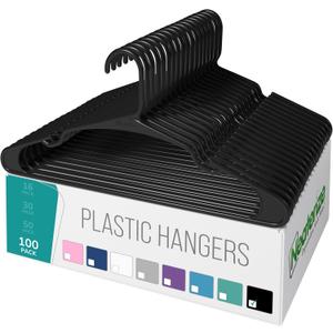 NEATERIZE Clothes Hangers Plastic 100 Pack For Adults - Plastic Hangers, The Perfect Coat Hanger and Space Saving Clothes Hangers for Closet, Percheros Ganchos para Colgar Ropa Hangars - Black Hangers