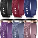 SNBLK 6 Pack Floral Engraved Bands Compatible with Samsung Galaxy Watch 7 Band 6 5 4 Active 2 FE 40mm 44mm/Watch 6/4 Classic/5 Pro/3, 20mm Cute Flower Silicone Sport Strap for Samsung Watch Bands Women (Black/Wine Red/Midnight Blue/Dark Purple/Blue Grey/Smoke Violet)