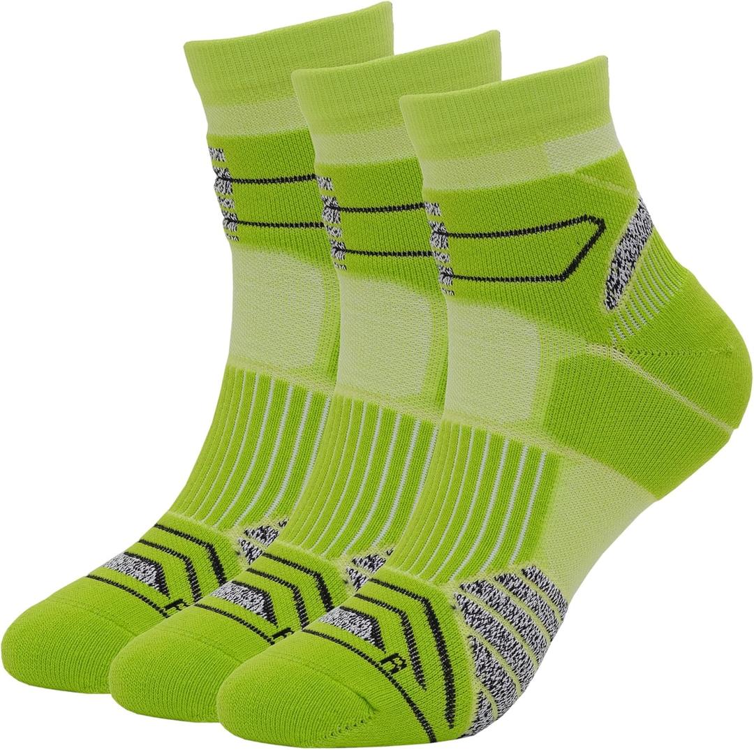 ASTRALUX Running Socks 3 Pairs Cushioned Anti-Blister Athletic Basketball Hicking Socks (Large, Green)