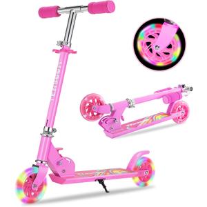 Scooter Toys for Kids Ages 6-12/3-5, Christmas Birthday Gifts for Girls Boys, Easy Folding Kids Scooter with 3 Levels Adjustable Handlebar (Rose Red)