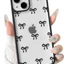 NITITOP for iPhone 14 Case Cute Ribbon Bow - Black | Aesthetics, Clear, Durable bowknot, Full camera lens, For woman girl, Soft TPU, Shockproof, Waterproof