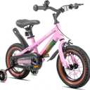 KEANO 12" Kids Bike for 3-5 Yrs, Light-Up Training Wheels, Pink