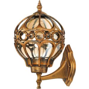Gold Outdoor Wall Light Fixtures, Globe Exterior Aluminum Waterproof Porch Lights, Sphere Anti-Rust Outside Lantern Wall Mount with Amber Glass for Patio Backyard Garage Doorway Front Door (15"(H), 1 Pack, Brass, no sensor)