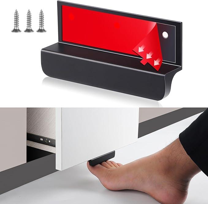 BaiNong 2 Pack Universal Model Touchless Foot Pulls for Cabinet Trash Can Silvery 4'' Touchless Hands Free Trash Opener Kitchen Cabinet Door Bins (2, FH02-Silvery)