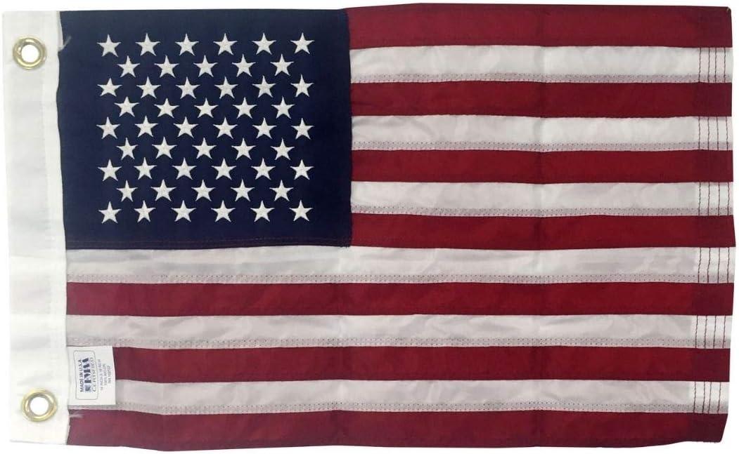 12x18" American Boat Flag - Marine Grade US Flag, Embroidered All Weather Nylon with Reinforced Stitching - for outdoor use, Made In USA