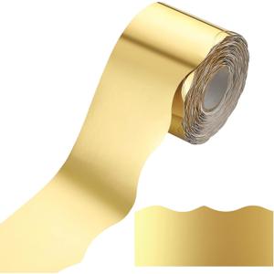 2 x Ecally 65.6 ft Scalloped Bulletin Board Borders Classroom Shine Decorative Scalloped Bulletin Board Trim Borders Decorations for School Classroom Home Decor(Gold)