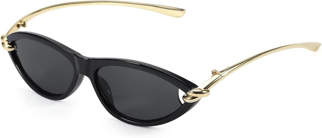 Trendy Cat Eye Women's Sunglasses with Gold Accents, Vintage Cateye Sun Glasses for Daily & Vacation Wear (A01- Black/Grey)