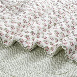 Ridhi Block Print Marmalade, Green and Taupe Color Throw Blanket 100% Cotton Quilt, Cover for Couch and Bed, Sage Lap Bedding Coverlet, Luxury Oversized Quilted Throw Twin 60" X 90"