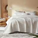 LEAONME Velvet Quilt Oversized California King-120''x120'', Lightweight White Velvet Comforter Set with 2 Pillow Shams, Oversized Bedspread Coverlet Quilted Bedding Set for All Season