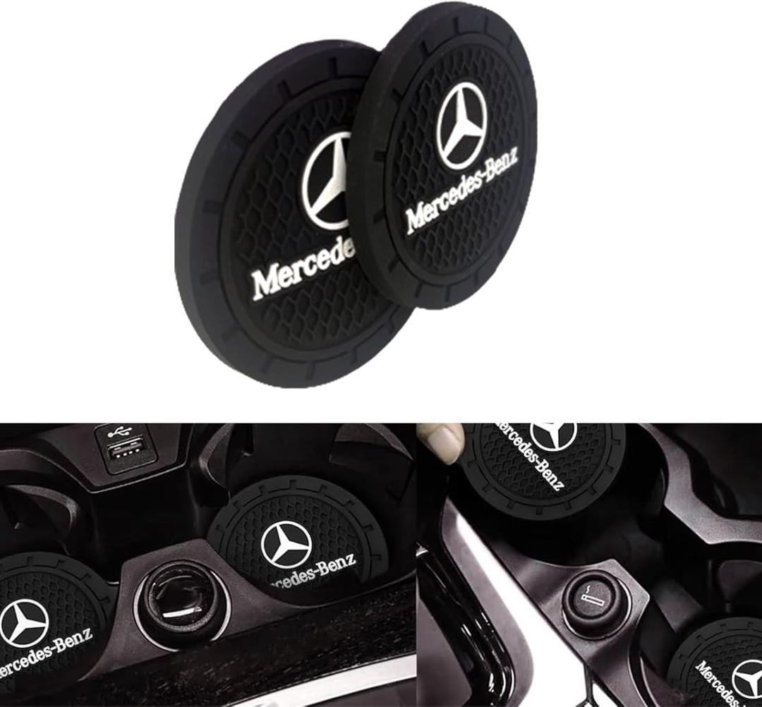 Car Cup Coaster Compatible with AMG Mercedes-Benz A-Class C-Class CLA CLS GLC GLE GLS Silicone Drink Holder Insert Recessed Non-Slip, Interior Accessories, 2.75in 2PC Black Set