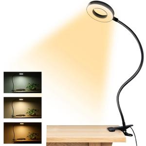 Dpower Clip on Light Reading Lights, 48 LED USB Desk Lamp with 3 Color Modes 10 Brightness, Eye Protection Book Clamp Light, 360 Flexible Gooseneck Clamp Lamp for Desk Headboard Video Conferencing