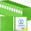 Henoyso 12 Pcs 2 Inch 3 Ring Plastic Binder 8.5'' x 11'' Letter Size Paper Soft Plastic Flexible Binders Bulk Organizer for School Office Supplies, Large 490 Sheet Capacity (Tender Green)