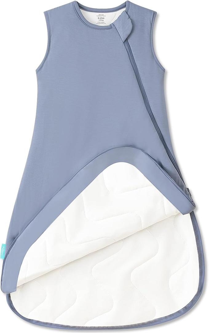 PurComfy Supersoft Sleep Sack 1.0 TOG, Premium Bamboo Viscose Baby Sleeping Bag 2-Way Zipper Sleep Sack Baby Wearable Blanket (3-6M, Blue)