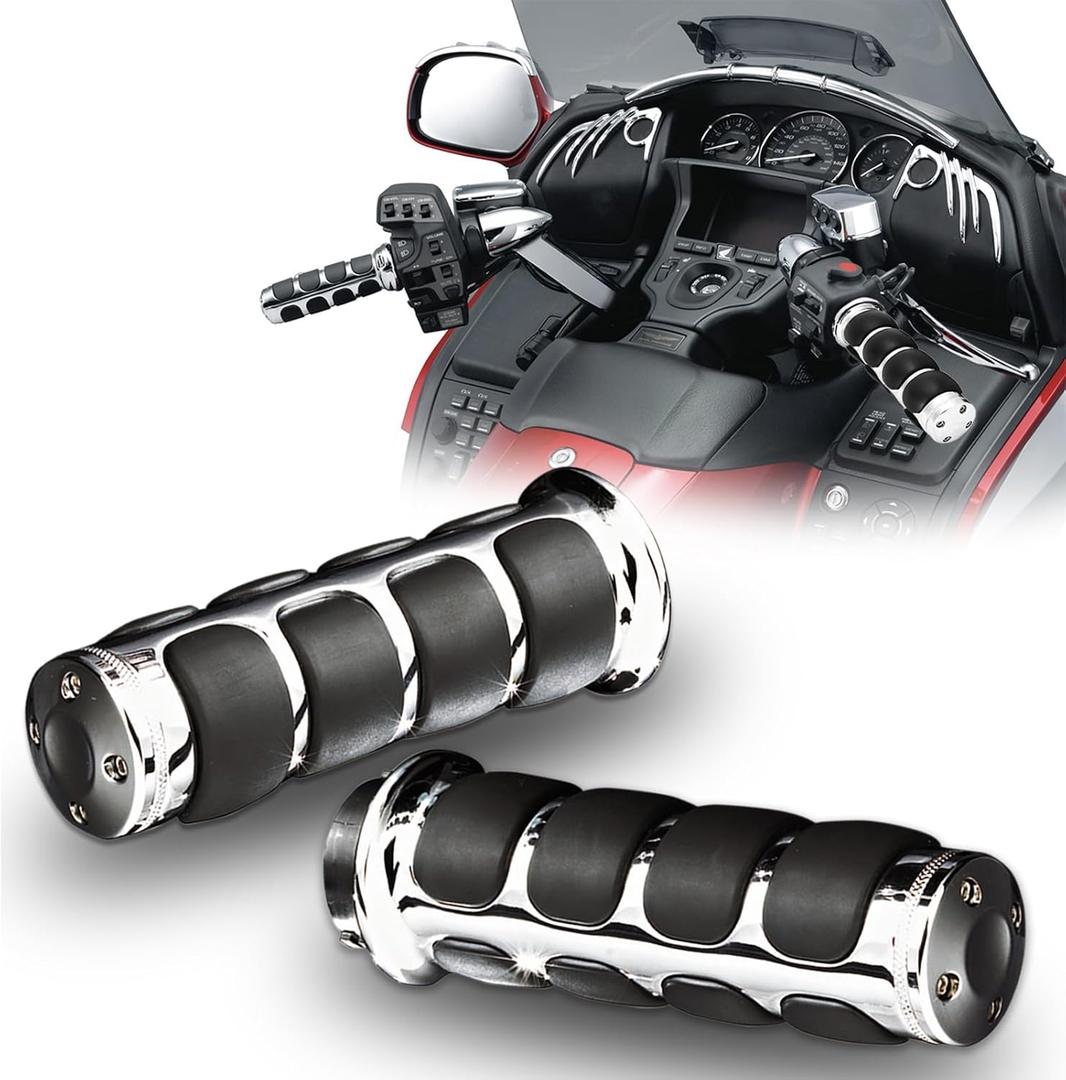 DREAMIZER Universal Motorcycle Hand Grips with Black Non-Slip Rubber for Harley Honda Yamaha Suzuki Kawasaki (1" (25mm), Chrome-2)