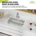 Stainless Steel Drop In Kitchen Sink - 27x18 Inch Modern Undermount Single Bowl - SS Grid, Spoon Rest, Drain Strainer Set, 27x18x9 inches