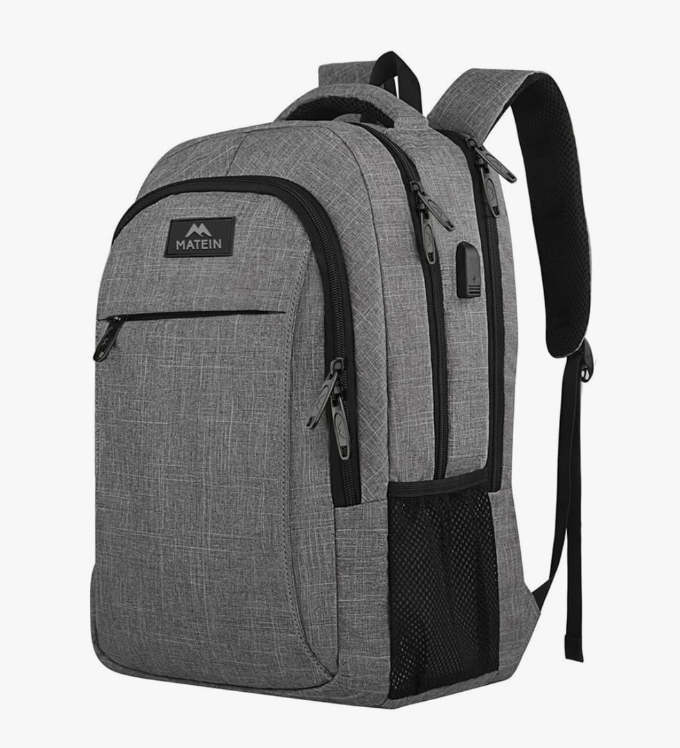 MATEIN Travel Laptop Backpack, Business Anti Theft Slim Sturdy Laptops Backpack with USB Charging Port, Water Resistant College School Computer Bag Gift for Men & Women Fits 15.6 Inch Notebook, Grey
