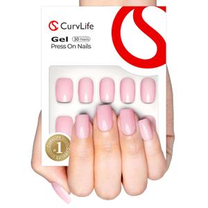 Curvlife Soft Gel Press on Nails, 30Pcs 15 Sizes Gel Nail Tips, Pink Style Full Cover Design Reusable Fake Nails Kit with Glue and Adhesive Tabs (Short)