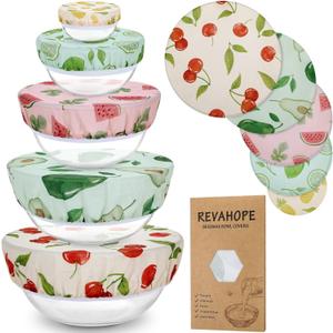 5-Size Reusable Beeswax Bowl Covers for Bread Proofing, Cotton Cloth Flexible Beeswax Wraps for Food Storage(Colored Fruit)