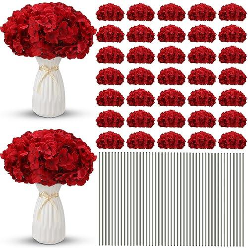 Unittype Silk Hydrangea Artificial Flowers Heads with Stems Faux Hydrangea Flowers for Wedding Centerpieces Bouquets DIY Floral Decorations for Home Indoor(Burgundy,100 Pieces)