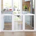 Spirich Freestanding Wire Pet Gate for Dogs, Tall Dog Gate for The Houes, Doorway, Stairs, Pet Puppy Safety Gate with Sliver Wire 60 Inches Extra Wide, 30 Inches Tall, 3 Panels, White