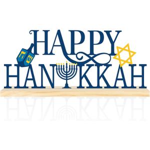 COCHIE Metal Happy Hanukkah Sign, Chanukah Menorah Turkey Table Centerpieces Decorations for Home, Office, Shelf, Mantel, Indoor, Jewish Festival Candles Party Supplies Decor (Hanukkah)