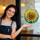 Sunflower Decor Suncatcher Stained Glass Window Hanging 7.87 Handmade Garden Suncatchers for Windows Hanging - Sun Catchers Wall Art Glass Panel Gifts for Mother's Day Christmas Birthday