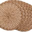 DII Woven Kitchen Collection Round Placemat Set, 15" Round, Natural Dahlia, 6 Piece
