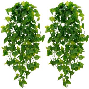 BLEUM CADE Fake Hanging Plants, 2pcs Artificial Hanging Plant, Faux Pothos Vines Hanging Plant Greenery for Wall Home Living Room Indoor Outdoor Decor (No Baskets) (Pothos Ivy Vines)