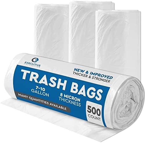 Clear 7-10 Gallon Trash Bags, 500 Bulk Pack - Medium Size Garbage Bin Liners for Office, Bedroom and Kitchen Wastebasket Cans - by Executive Collection