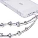 GVIEWIN Phone Charm Beaded Wrist Strap with Tether Tab, [Hands-Free & Anti-drop] Detachable Phone Chain Wristlet for Women Girls for iPhone & Most Smartphones, Silver Love