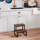 Step Stool for Adults,Holds up to 500Lb,Heavy Duty Sturdy Two Step Stool for Kichen/Bathroom/High beds, Wooden&Metal Frame, Non-Slip Pads (Brown)