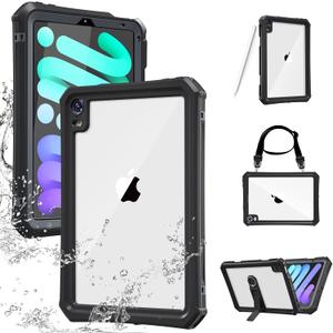 AICase iPad mini 7 A17 Pro Case Water Proof 2024 iPad mini 6 2021 (6th Generation) 8.3 Inch Waterproof, Dustproof, Shockproof Case Cover with 360 Full-Body Protection, with Lanyard and Kickstand