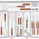 Homecor Kitchen Utensil Drawer Organizer, Large 22"x 19" Expandable Silverware Organizer with Removable Knife Block, Utensil Holder and Cutlery Tray, Kitchen Spatula Tools and Gadgets Storage, White