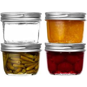 Wide Mouth Half-Pint Glass Mason Jars 8-Ounces with Airtight Lids and Bands - (4 Pack) - For Storage, Canning, Fermenting, Freezing, Microwave & Dishwasher Safe + M.E.M Rubber Jar Opener Included