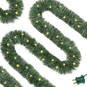 Christmas Green Garland Xmas Tree Decorations Pre-lit Christmas Twist Garland Ceiling Hanging Decorations for New Year Party Birthday Holiday Indoor Outdoor Supplies (Warm White, 49.2Ft)