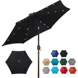 Blissun 7.5 ft Solar Umbrella, 18 LED Lighted Patio Umbrella, Table Market Umbrella