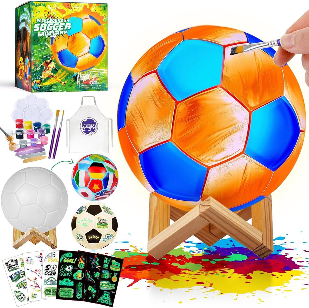 Paint Your Own Soccer Ball Lamp Kit, World Cup Soccer Gifts 3D Night Light, Art Supplies Creativity Arts and Crafts for Kids Ages 8-12, Birthday Gifts for Kids Boys Girls Ages 3 4 5 6 7 8 9 10 11 12+
