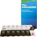 Amazon Basic Care (7-Day) AM/PM Pill Organizer, Vitamin Case, And Medicine Box, Large Compartments, 2 Times a Day, Black and Clear Lids