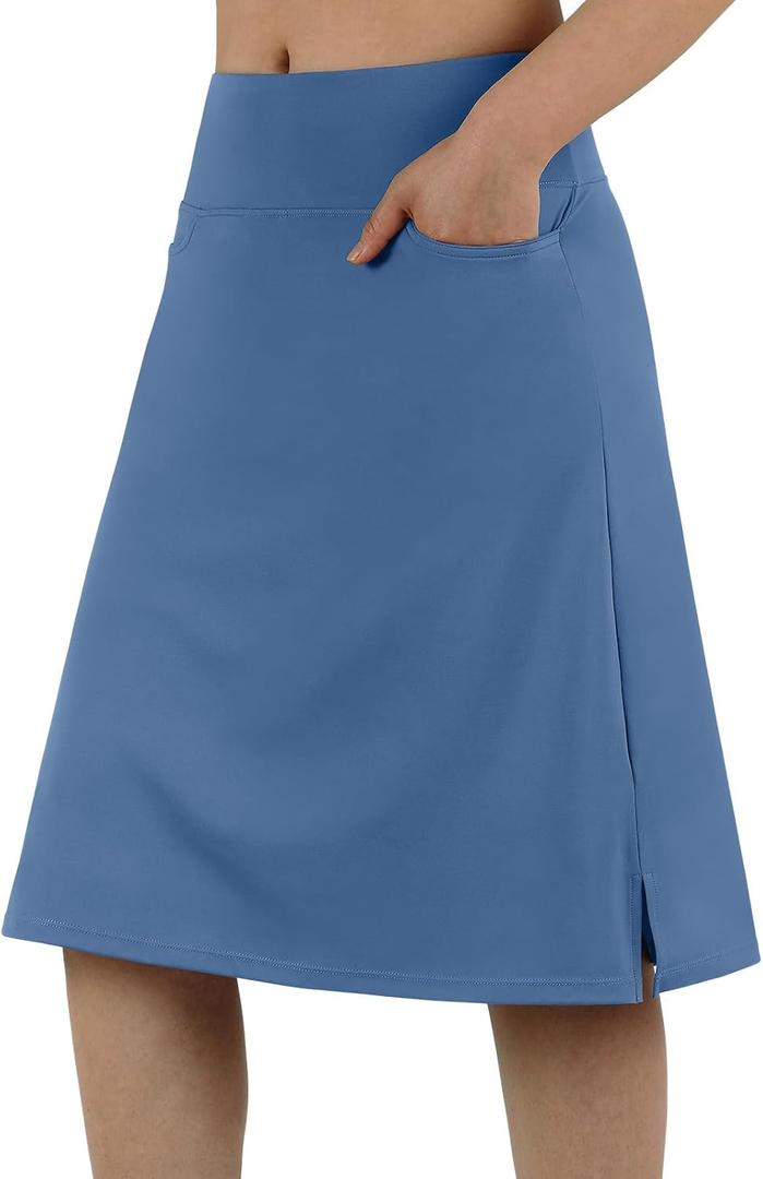 Anivivo Women's Skorts Knee Length, Modest Long Skort Athletic Sports Casual Skirt with High Waisted Pockets (Blue, XXXL)